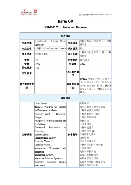 杨百翰大学计算机科学硕士