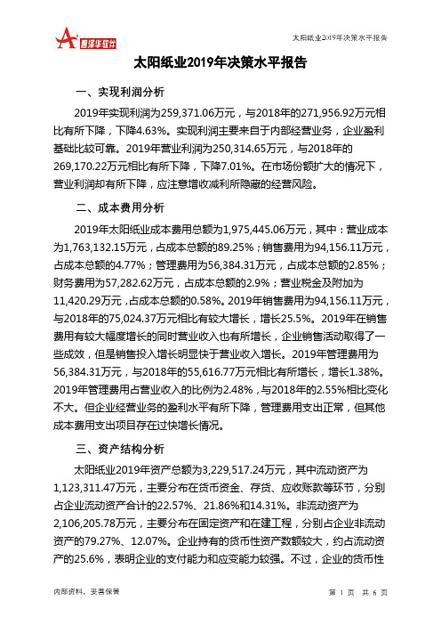 太阳纸业2019年决策水平分析报告
