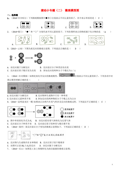 云南省中考化学复习 滚动小专题(二)微观模型图试题