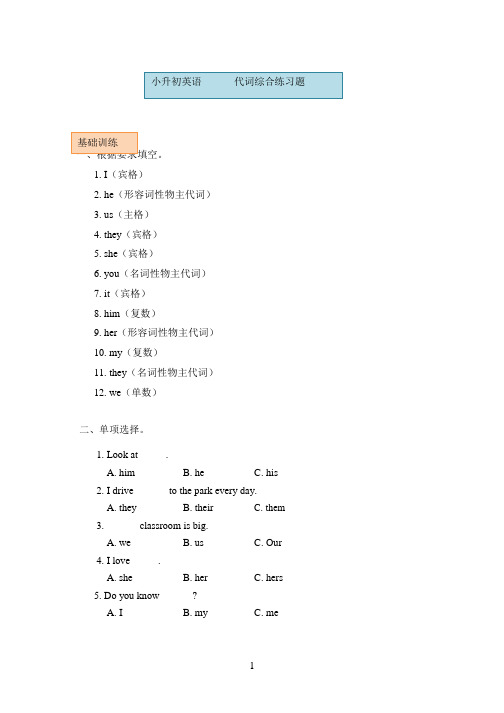 小升初英语-代词综合练习题(有答案)通用版