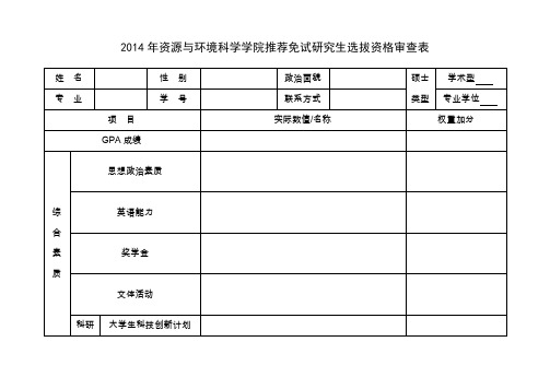 《2014年资源与环境科学学院推荐免试研究生选拔资格审查表》