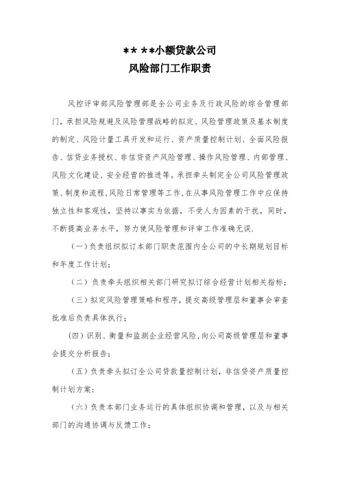 小贷公司风险部门工作职责