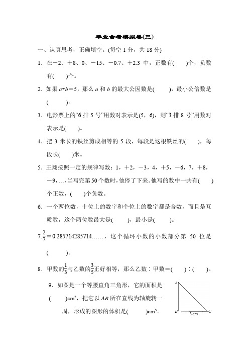 青岛版六年级数学下册 毕业会考模拟卷(三)【新版】