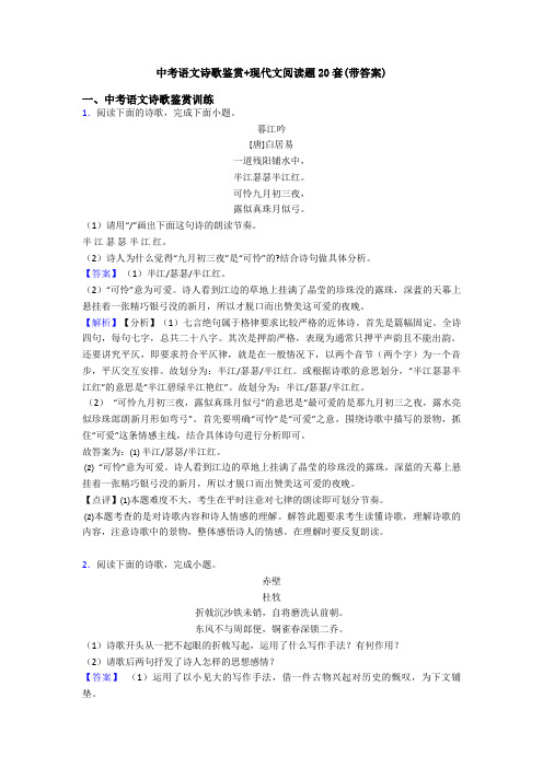 中考语文诗歌鉴赏+现代文阅读题20套(带答案)