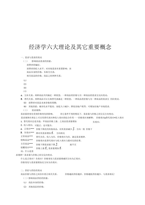 (经典)经济学六大理论及(经典)其它概念理论