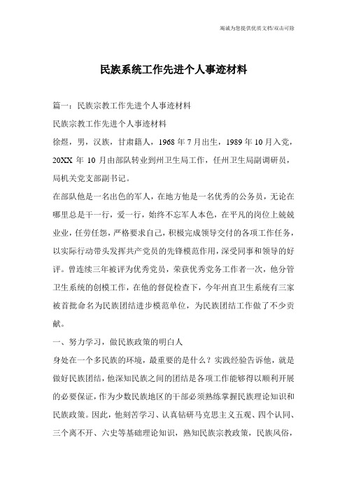 民族系统工作先进个人事迹材料