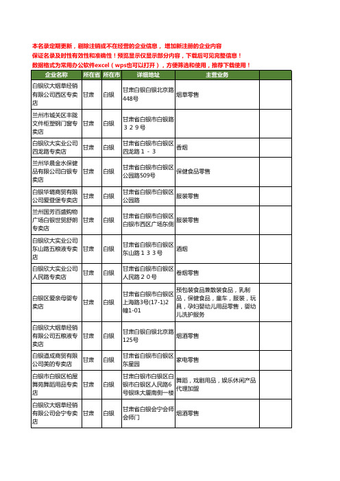新版甘肃省白银专卖店工商企业公司商家名录名单联系方式大全19家
