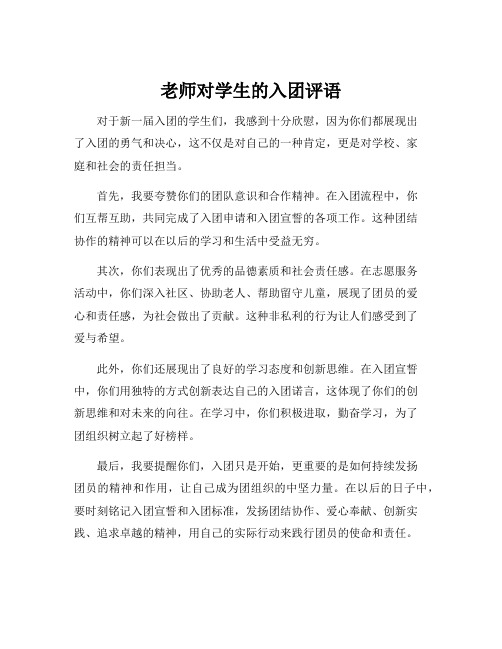 老师对学生的入团评语