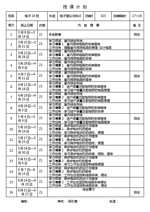 照明线路安装与维修实训课授+课+计+划