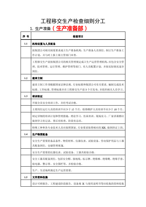 小型水电站工程移交生产检查细则分工