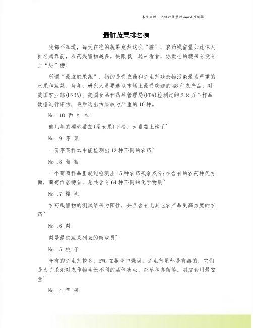 最脏蔬果排名榜