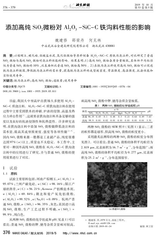 添加高纯sio2微粉对al2o3-sic-c铁沟料性能的影响