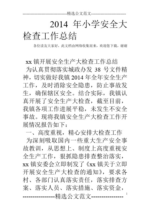 2014年小学安全大检查工作总结