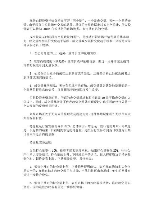 现货白银投资行情分析离不开两个量