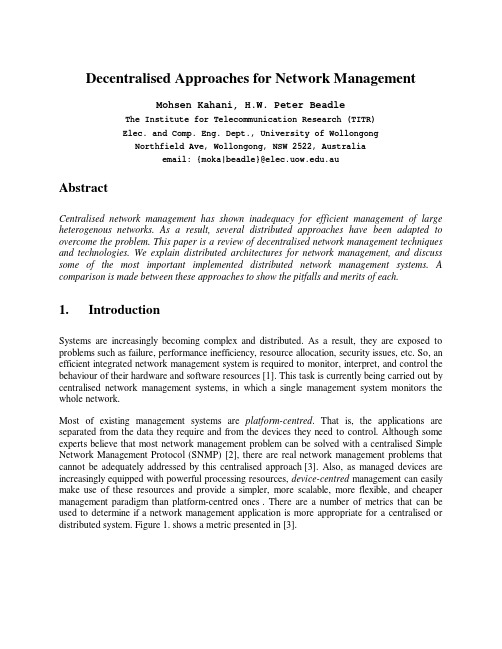 Abstract Decentralised Approaches for Network Management