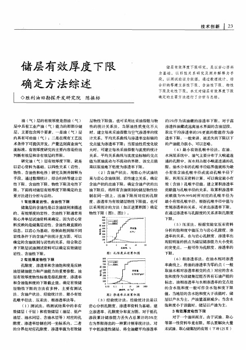 储层有效厚度下限确定方法综述