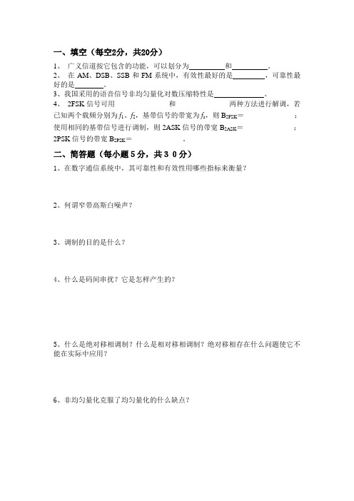 通信原理终考模拟试题