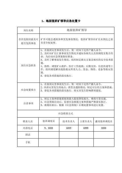 贺驼煤矿重点岗位、人员应急处置卡