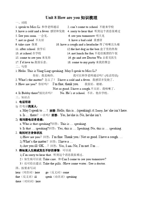 (译林版)4B Unit8 How are you知识梳理