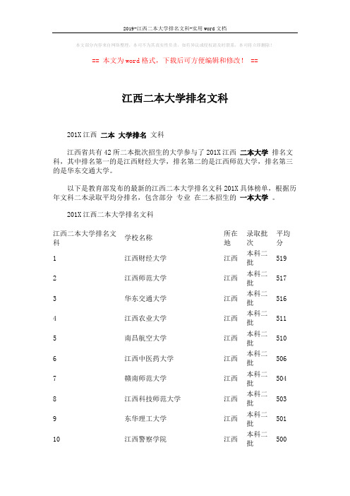 2019-江西二本大学排名文科-实用word文档 (3页)