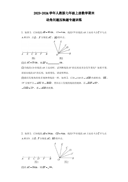 2023-2024学年人教版七年级上册数学期末动角问题压轴题专题训练(含简单答案)