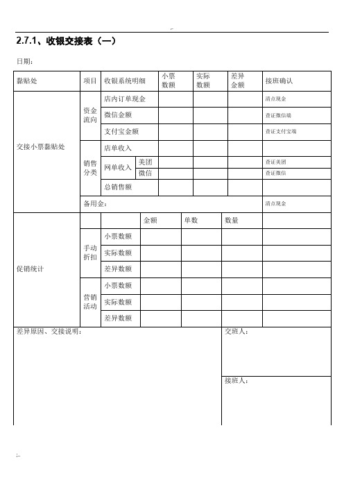 收银交接表