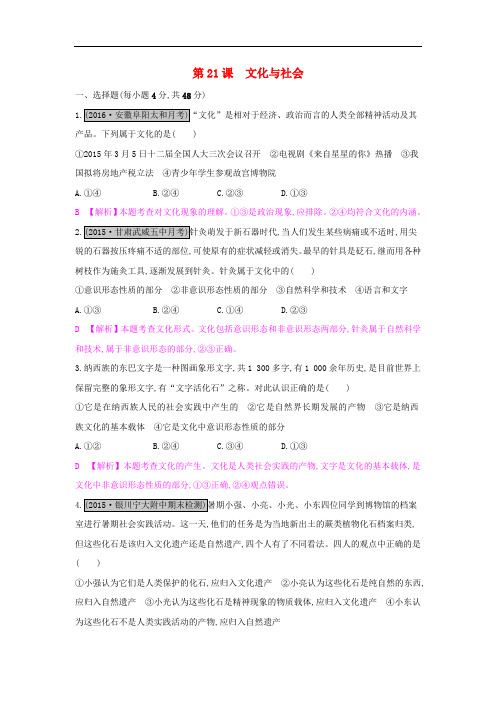 高考政治一轮复习 第九单元 文化与生活 第21课 文化与社会练习 新人教版