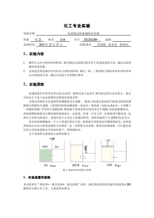 反渗透法制备超纯水实验
