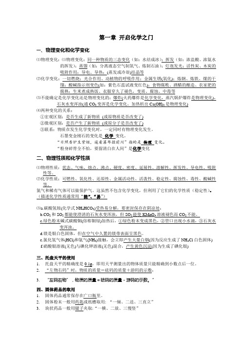 沪教版中考第一轮复习 开启化学之门{带习题答案