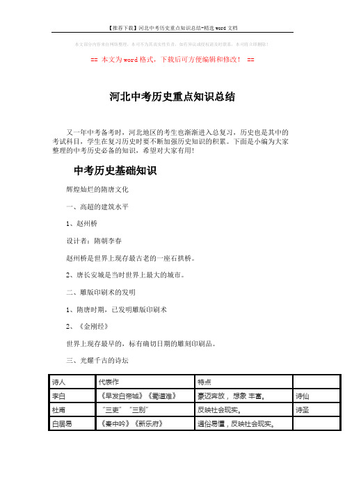 【推荐下载】河北中考历史重点知识总结-精选word文档 (7页)