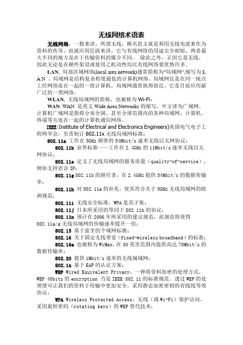 无线网络术语表
