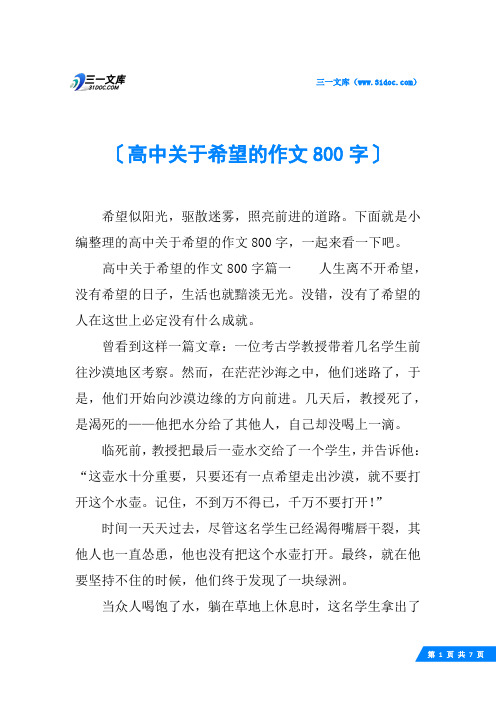 高中关于希望的作文800字