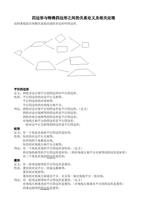 四边形与特殊四边形之间的关系定义及相关定理