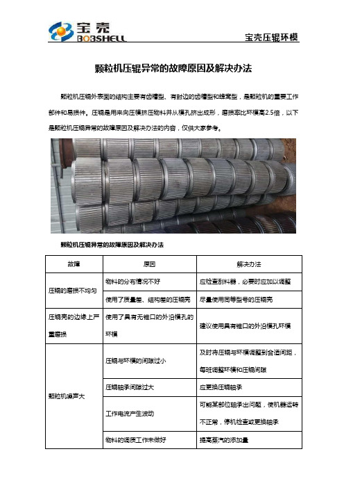 颗粒机压辊异常的故障原因及解决办法