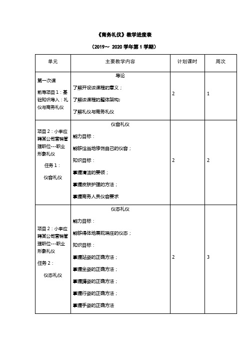《商务礼仪》教学进度表