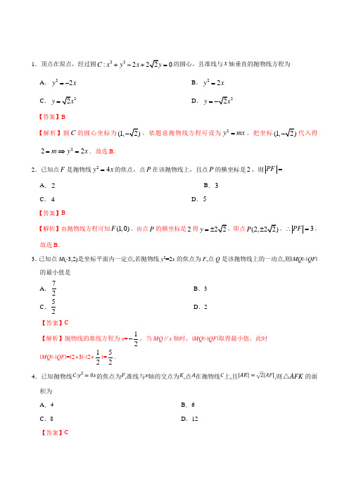 2019届北师大版(理科数学)    抛物线及其性质     单元测试