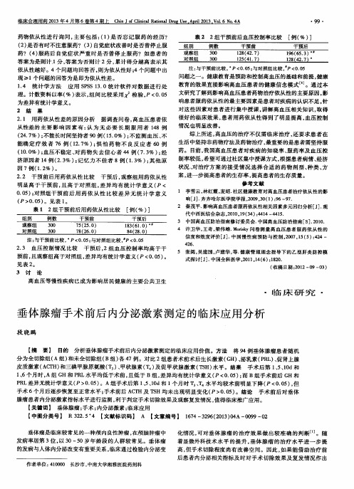 垂体腺瘤手术前后内分泌激素测定的临床应用分析