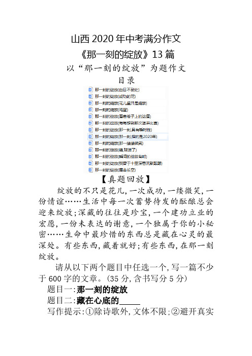 山西2020年中考满分作文《那一刻的绽放》13篇