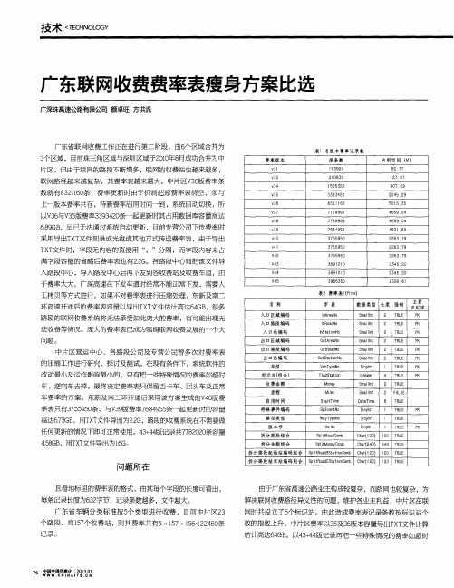 广东联网收费费率表瘦身方案比选