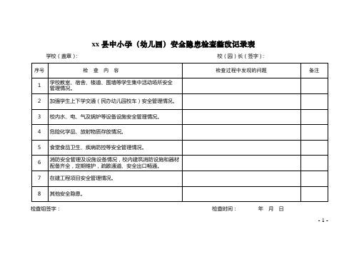 XX县中小学(幼儿园)安全隐患检查整改记录表
