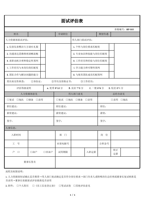 面试评估表