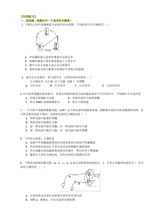 高中生物22高考总复习 动物生命活动调节：神经调节和体液调节-巩固练习——神经调节和体液调节
