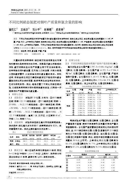 不同比例硝态氮肥对烟叶产质量和氯含量的影响_崔权仁