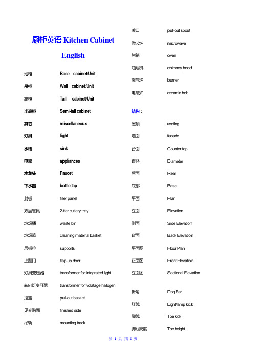 橱柜行业词汇中英文对照