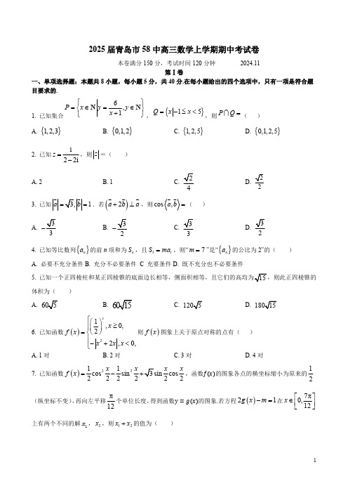 2025届青岛市58中高三数学上学期期中考试卷附答案解析