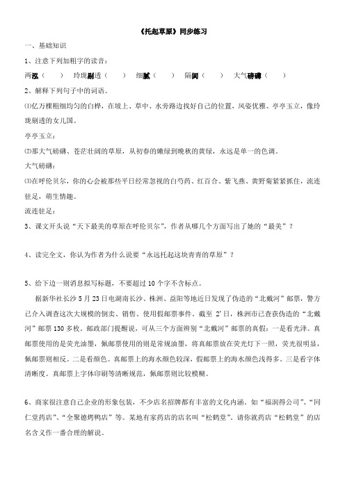 〖2021年整理〗《托起草原》同步练习