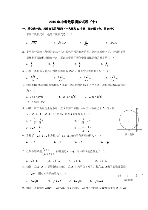 湖北2010中考数学模拟试卷十新人教版