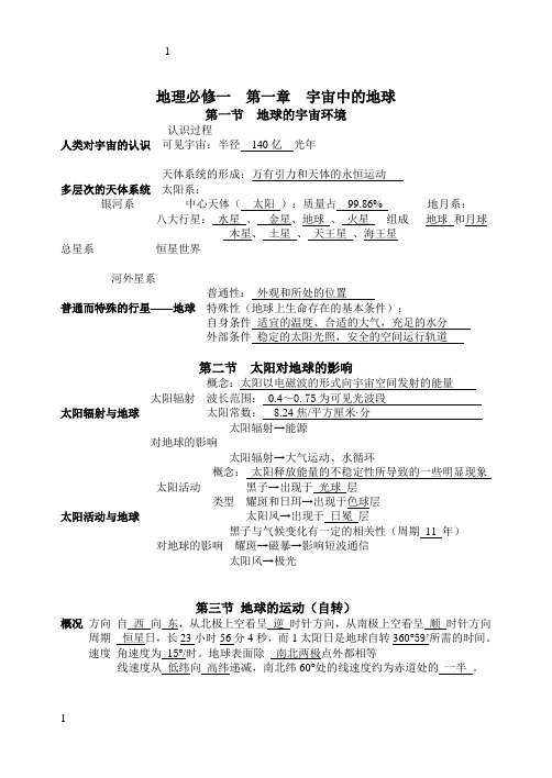 高一 地理 必修一 全册提纲
