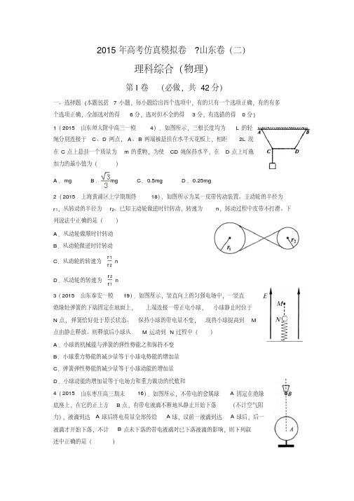 2015年高考仿真模拟卷山东卷(二)物理试题(附答案解析)