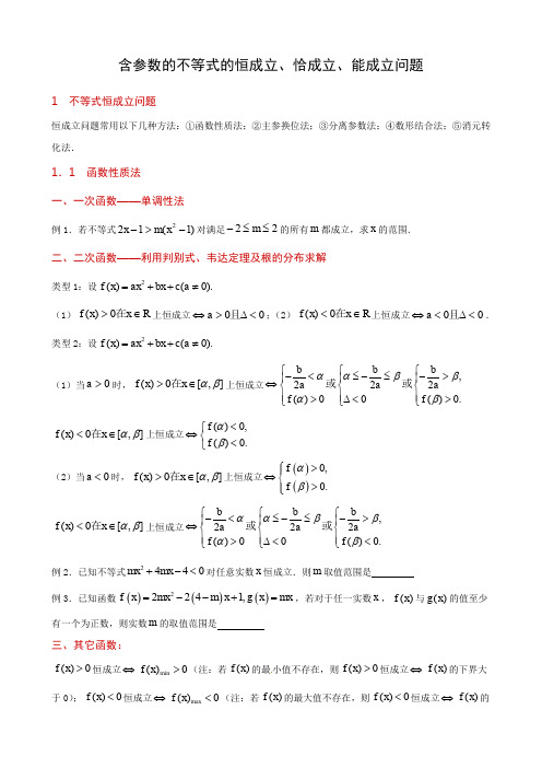 含参数的不等式的恒成立